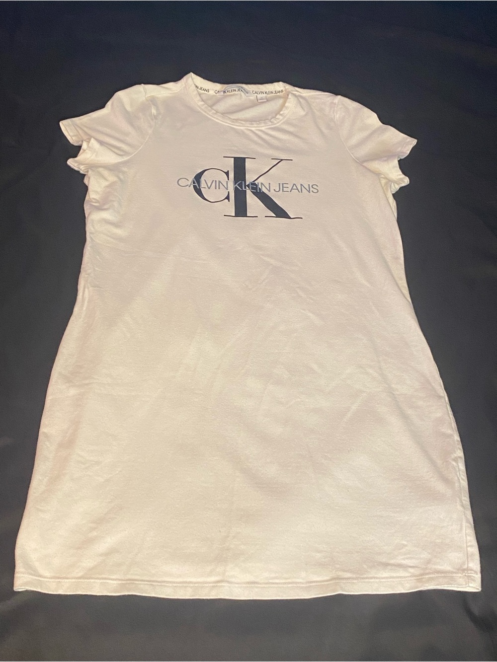 Calvin Klein Jeans White Tee Dress with Navy CK Logo